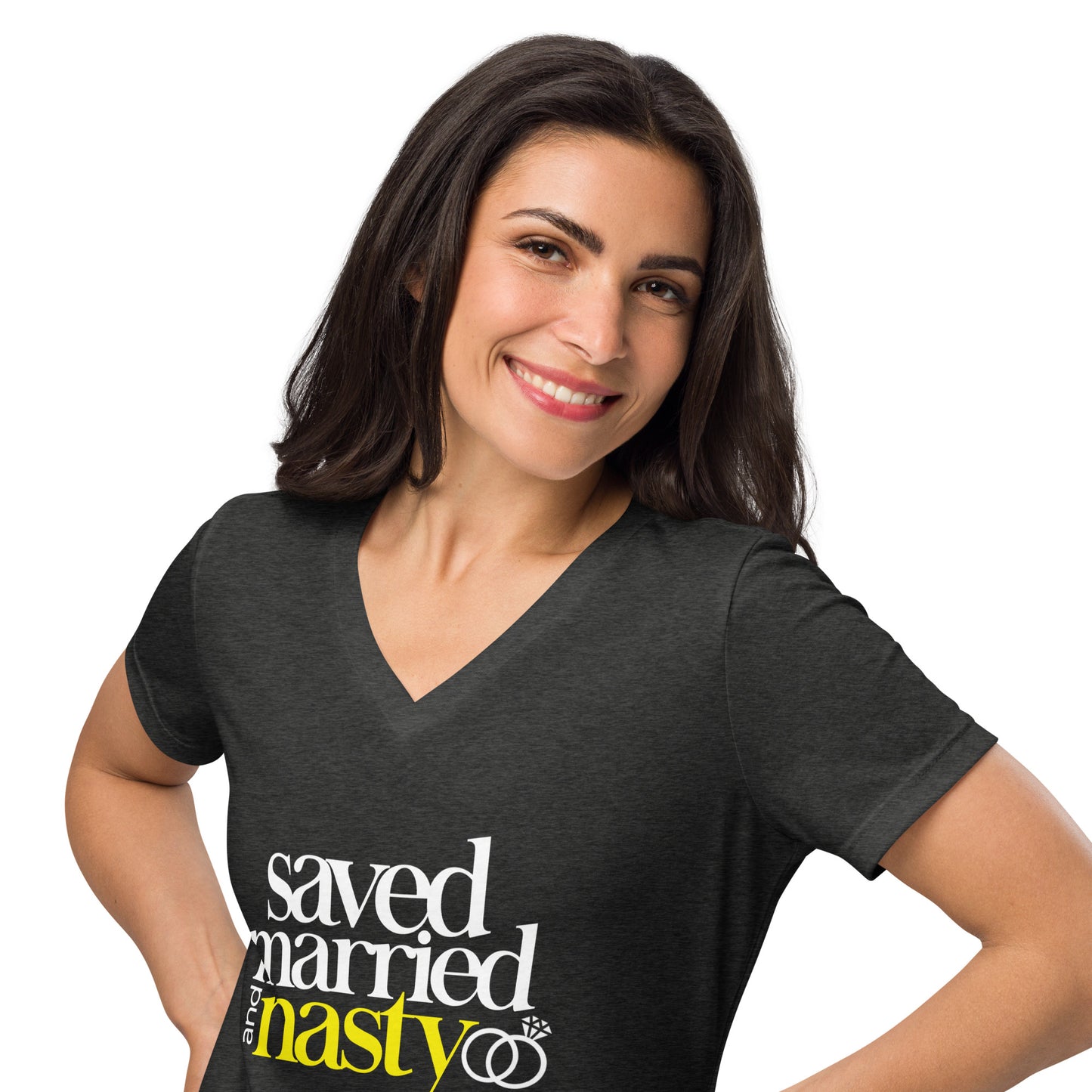 Saved, Married, & Nasty T-shirt (Women) V-Neck