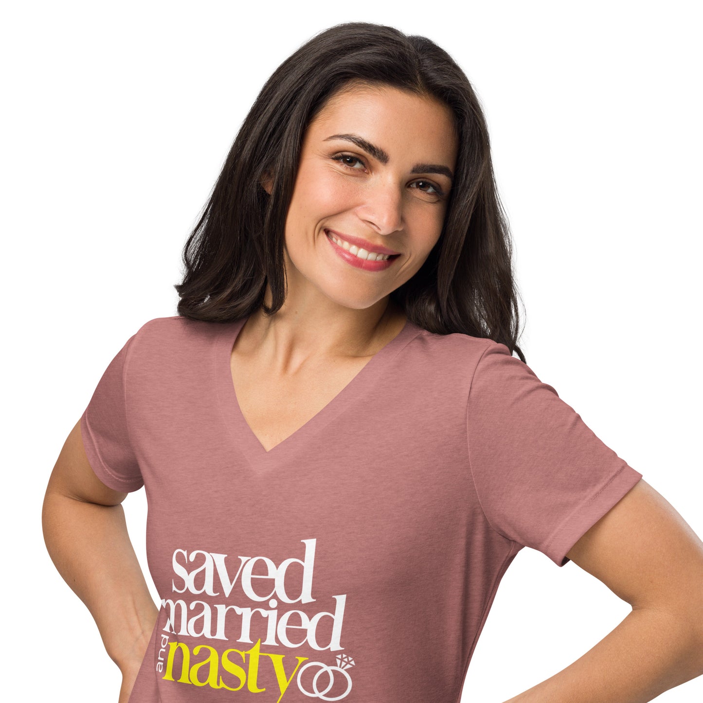 Saved, Married, & Nasty T-shirt (Women) V-Neck