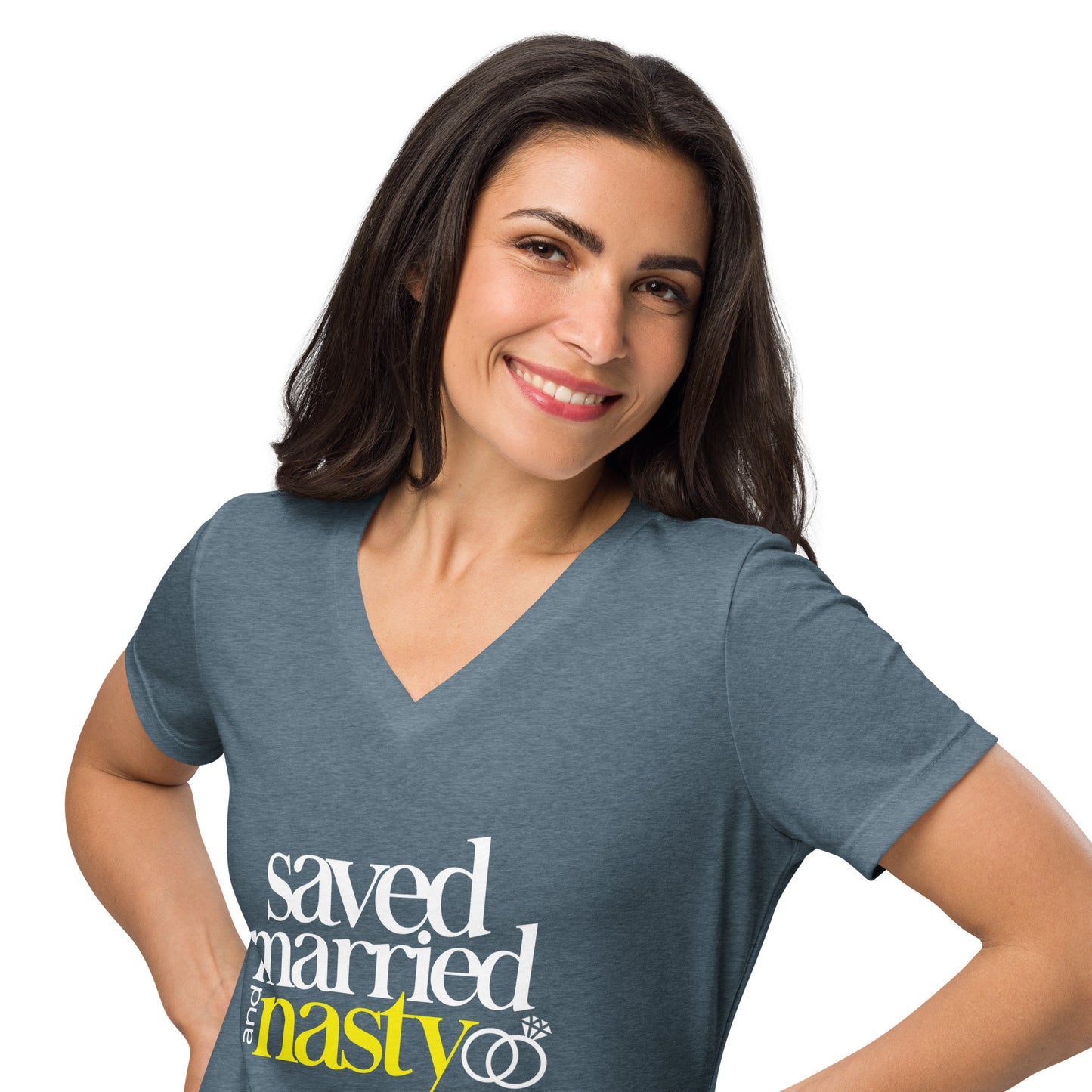 Saved, Married, & Nasty T-shirt (Women) V-Neck