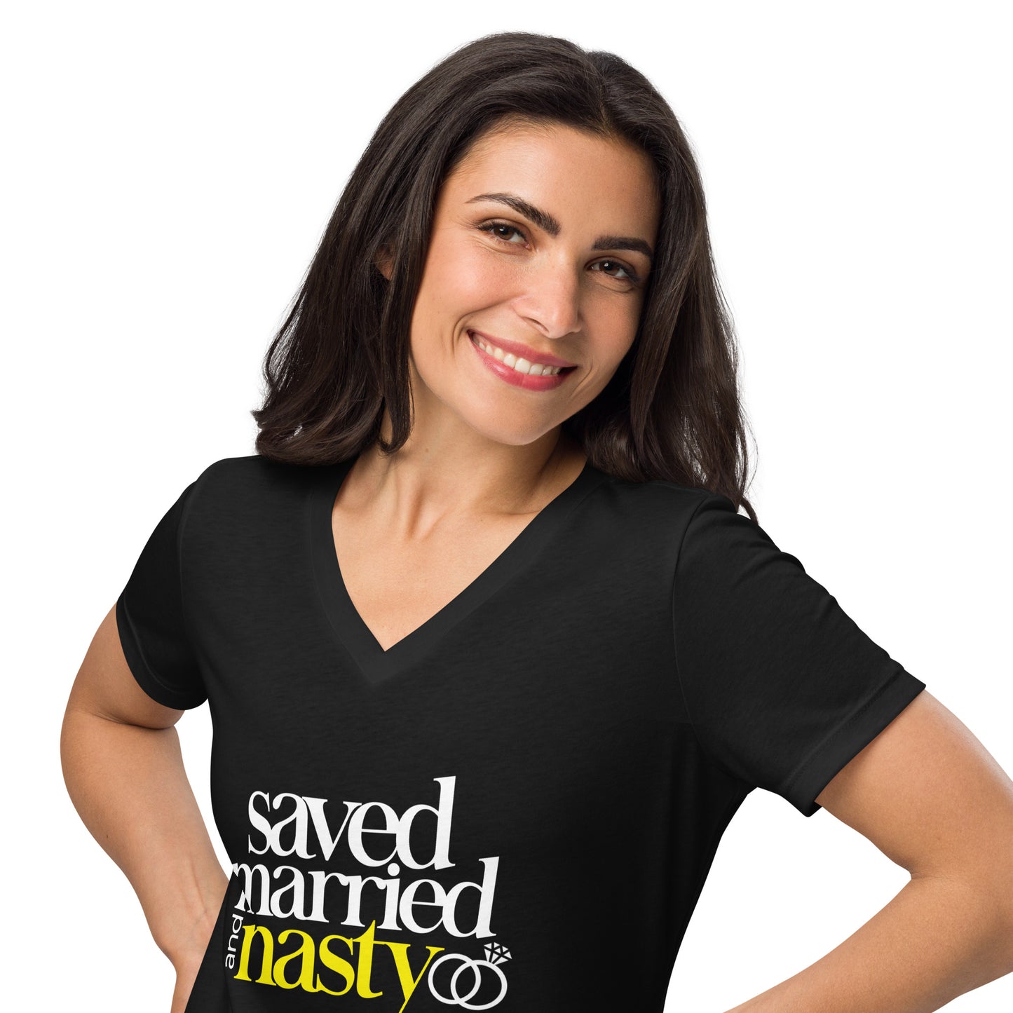 Saved, Married, & Nasty T-shirt (Women) V-Neck